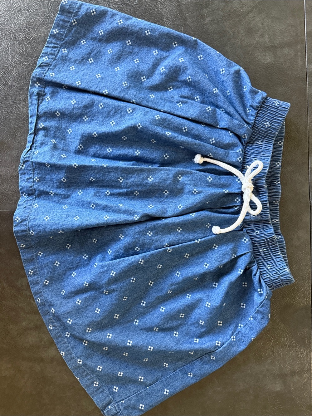 Copper Key Blue Denim-Style Drawstring Skirt with White Dot Print - Girls L